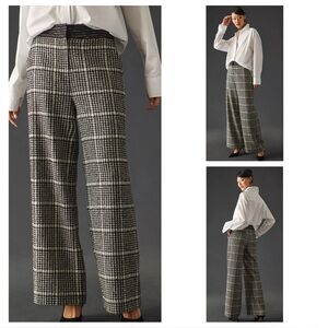 Exquise Anthropologie Plaid Black White Wide Leg Trouser Pants Size S High Rise